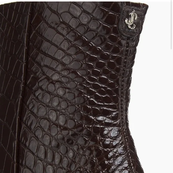 Jimmy Choo Frankie 85MM Embossed Leather Bootie Elegant Chocolate Brown Croc NWT - Picture 5 of 9